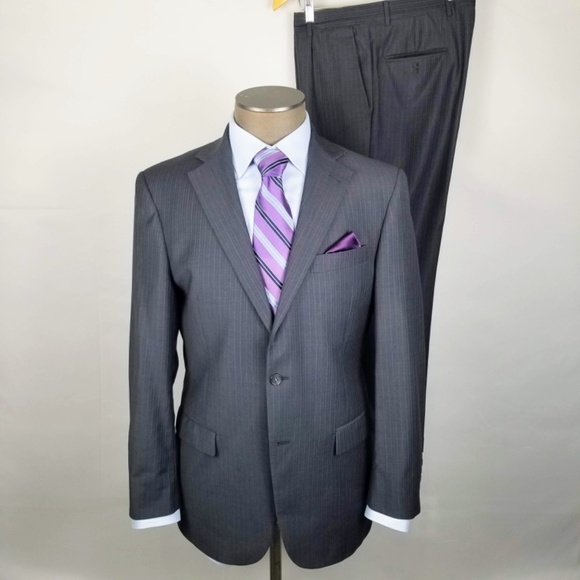 Hart Schaffner Marx - 40R 36X29 Mens 2 Piece Suit - Gray/Muted Chalk Stripe - Picture 2 of 16
